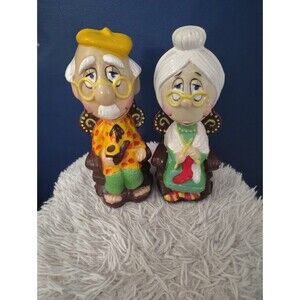Vintage Moulded Plastic Granny & Grandpa Coin Piggy Banks